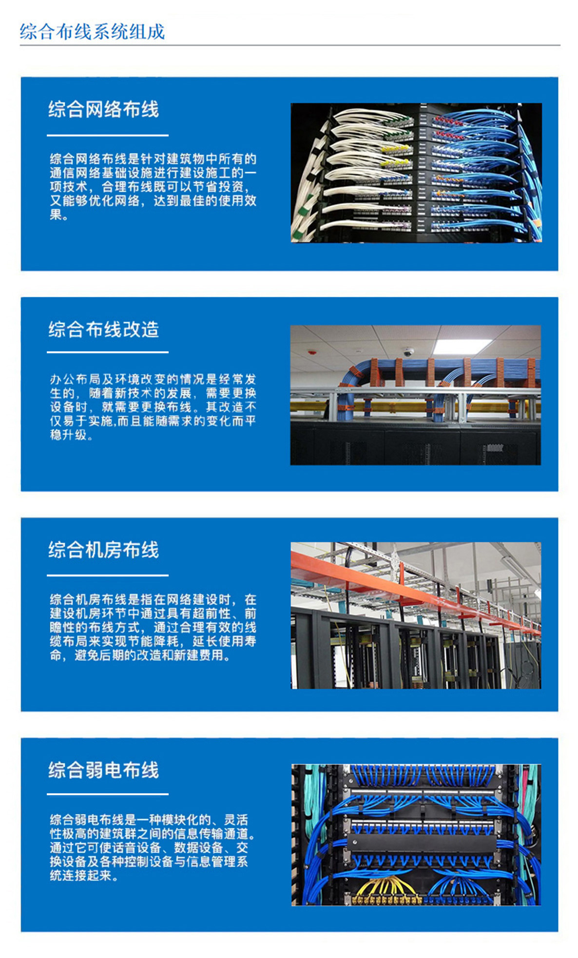 3科技園,工業(yè)園,商業(yè)園,產(chǎn)業(yè)園,農(nóng)業(yè)園,物流園等園區(qū)綜合布線，囊括園區(qū)網(wǎng)絡(luò)布線，綜合布線改造，機房布線,弱電布線等，布線是整個系統(tǒng)的基礎(chǔ)和關(guān)鍵環(huán)節(jié)，其質(zhì)量直接影響系統(tǒng)的穩(wěn)定性、可靠性和可擴展性。